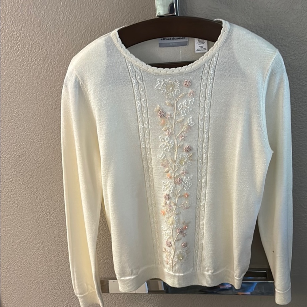 Alfred Dunner White Embroidered Sweater